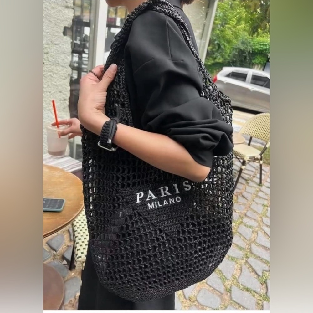 Paris Milano Black Crochet Tote Bag